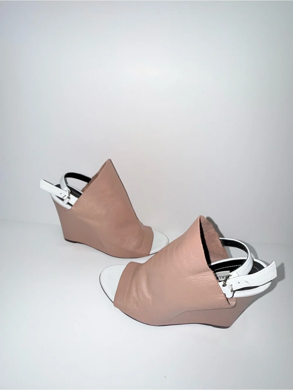 Balenciaga Brown /White Leather Open-Toe Wedge Sandals